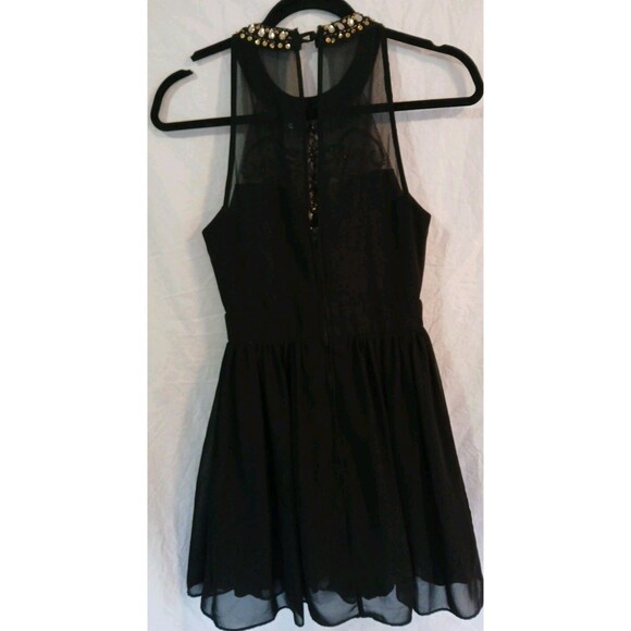 B. Darlin Junior/Womens Black And Gold High Neck Beaded Skater Dress Size 1/2 - Picture 11 of 16